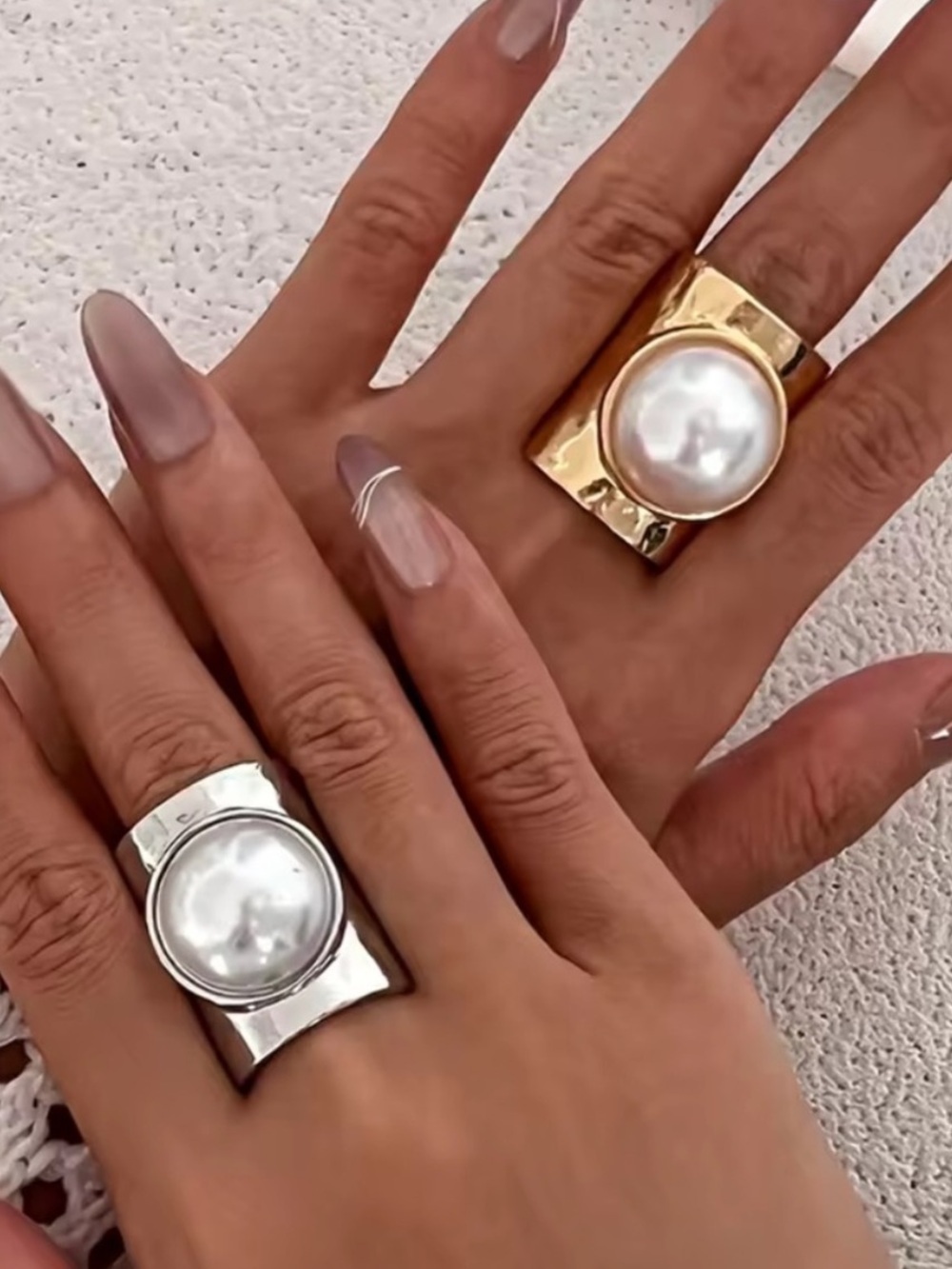 Silver Sculptural Ring with White Pearl